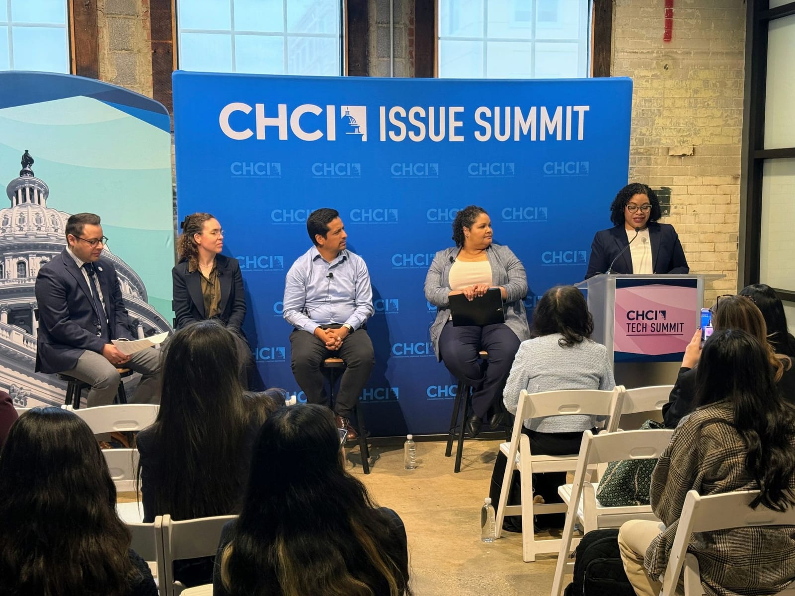 Panelists, including Dr. Omar Costilla Reyes, during the AI for All session at the Congressional Hispanic Caucus Institute Tech Summit in 2025.