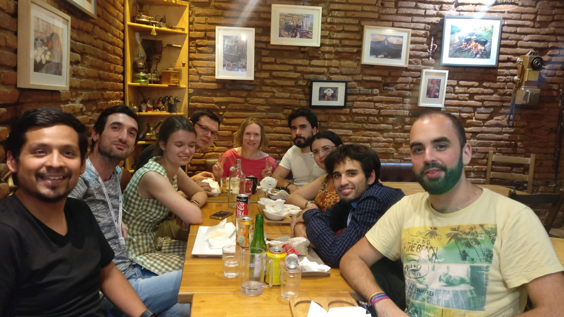 Dr. Omar Costilla Reyes and a group gathered around a dinner table during ESOF 2018 in Toulouse, France.
