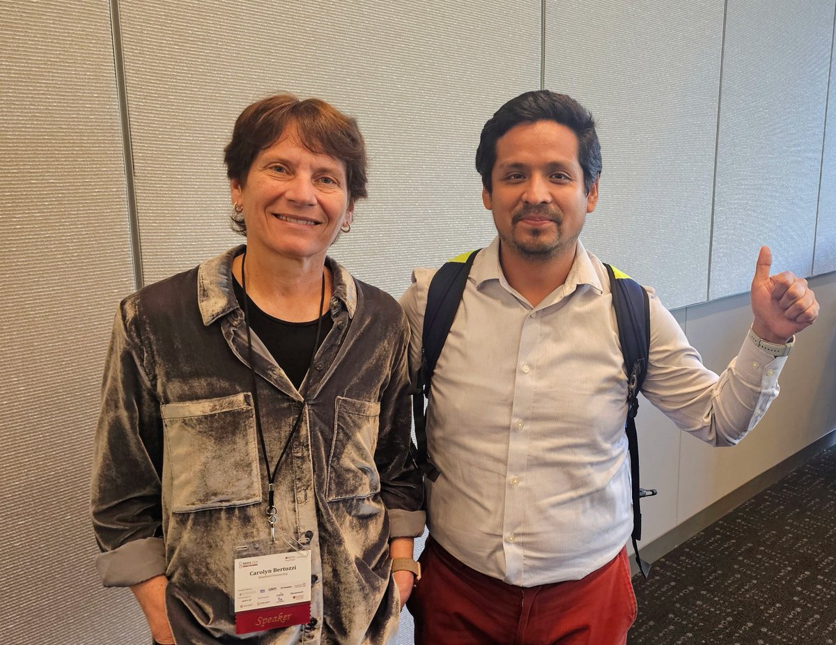 Dr. Omar Costilla Reyes with Nobel laureate Carolyn Bertozzi at Stanford after a discussion about health impact and research opportunities.