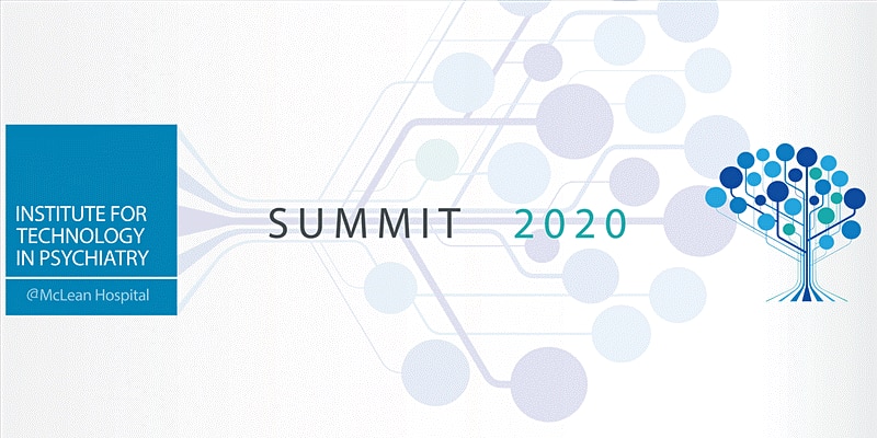 Banner reading Summit 2020 for the McLean Hospital Institute for Technology in Psychiatry, beside a tree-shaped network graphic.