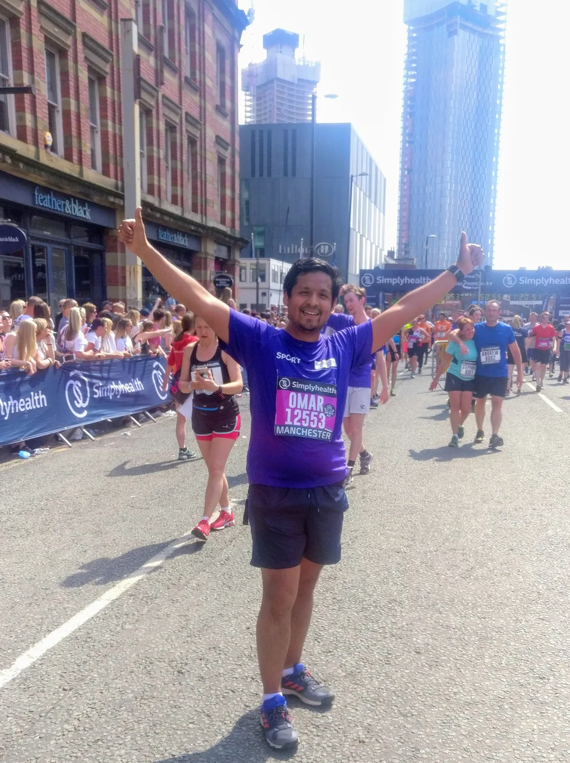 A race-day photograph from the Manchester 10K in 2018.