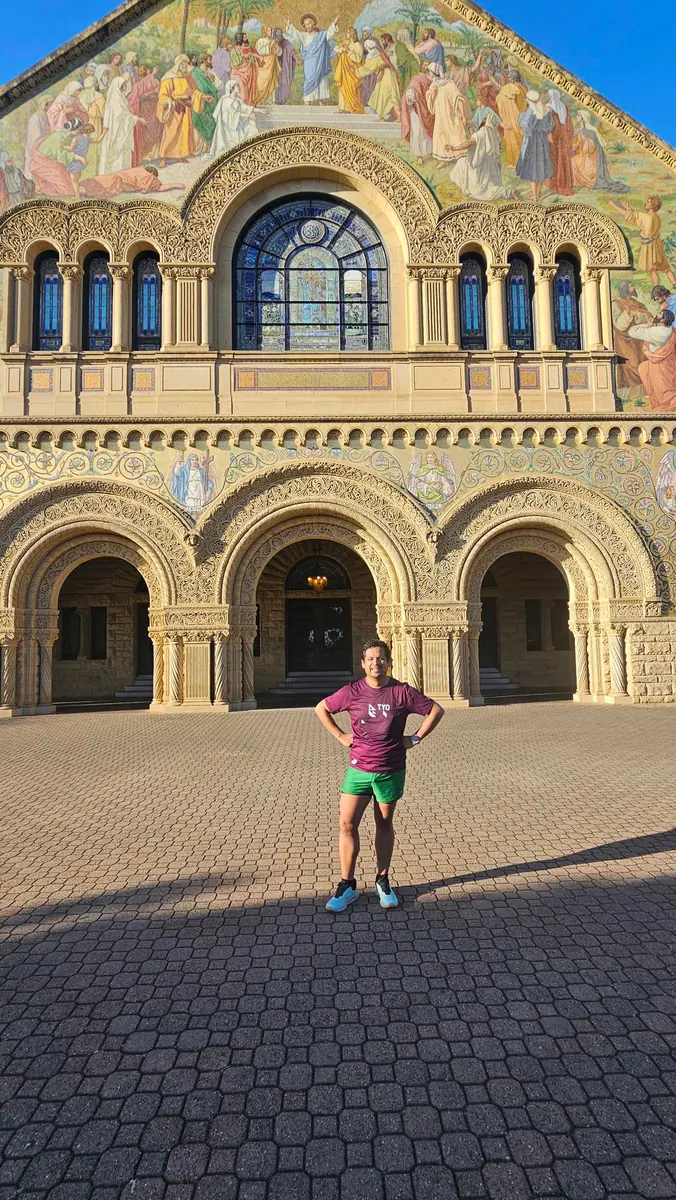 Omar out for a run during a visit to Stanford University in California.